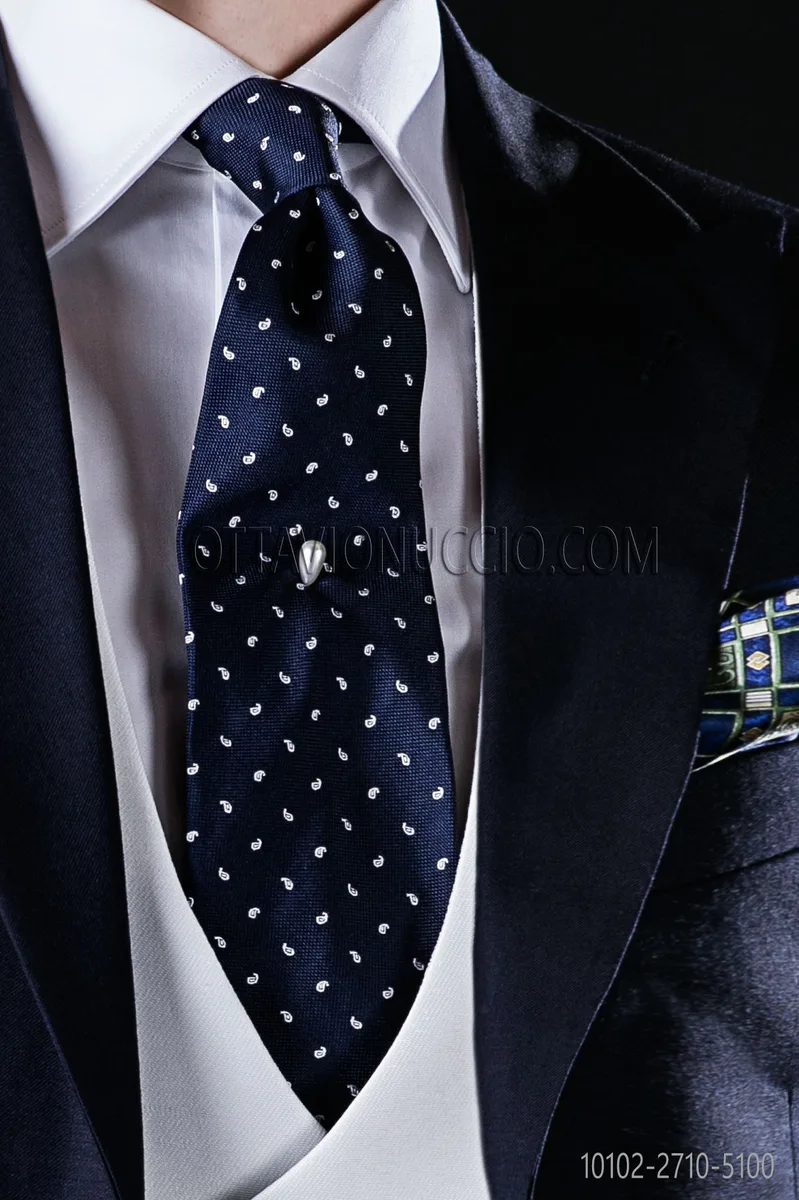Corbata pura seda azul micro diseño