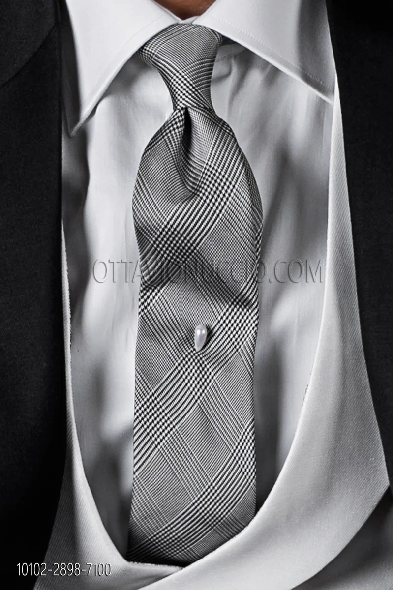 Corbata en pura seta gris príncipe de Gales