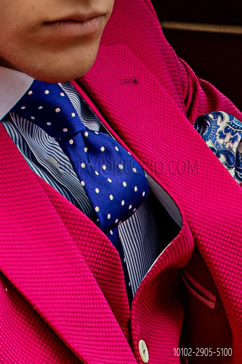 Cravatta in pura seta blu e pois bianchi