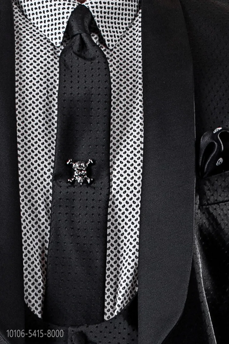 Cravate slim noire à pois coordonnés