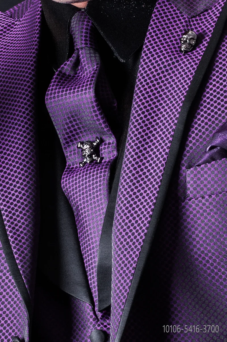 Schmale Krawatte mit Mikromuster in Schwarz und Violett