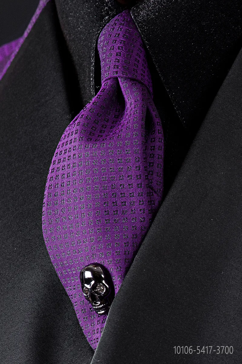 Schmale Krawatte in Violett mit schwarzem Mikromuster