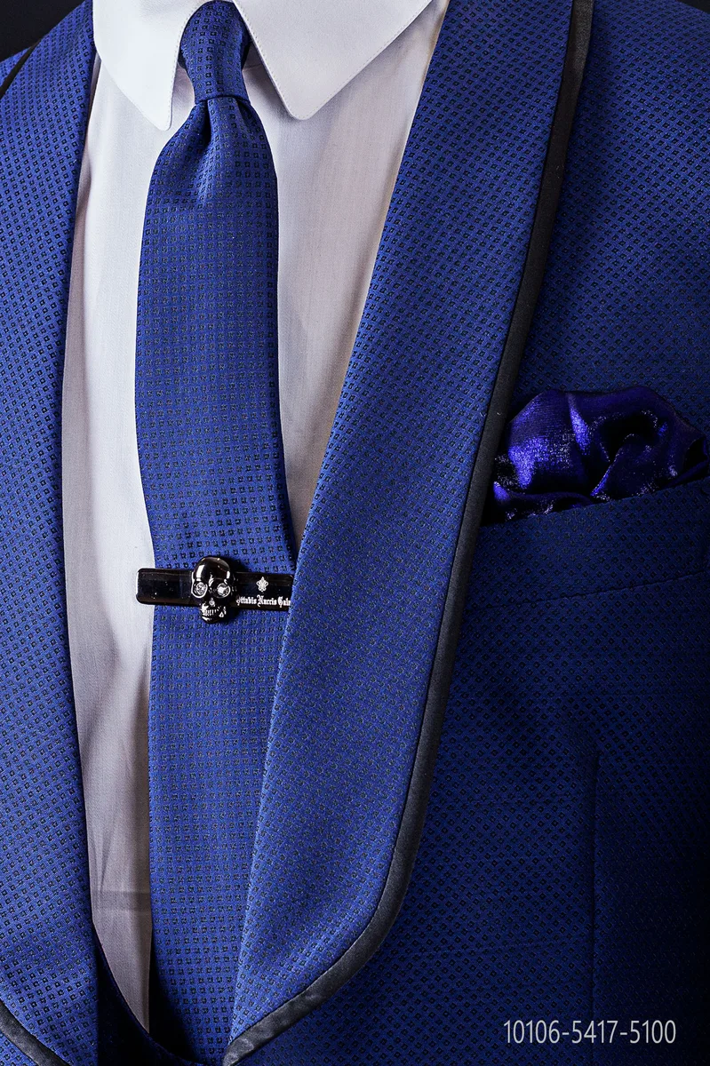 Blue necktie with black micro patterns