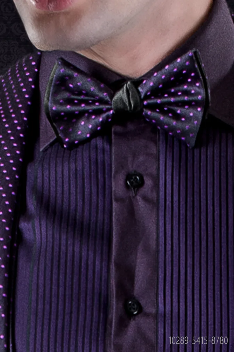 Papillon bicolore jacquard nero con pois viola