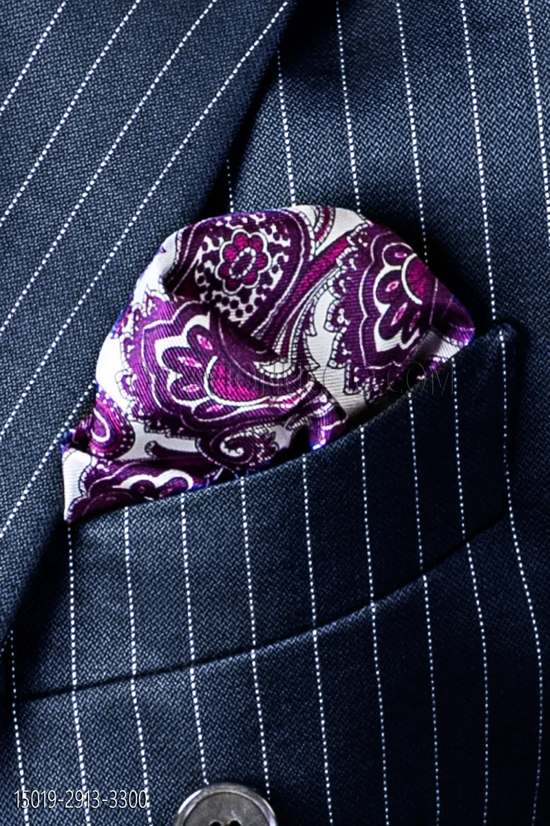 Fazzoletto seta twill stampa cachemire viola