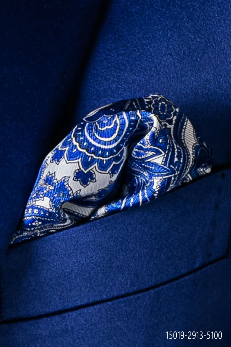 Fazzoletto seta twill stampa cachemire blu