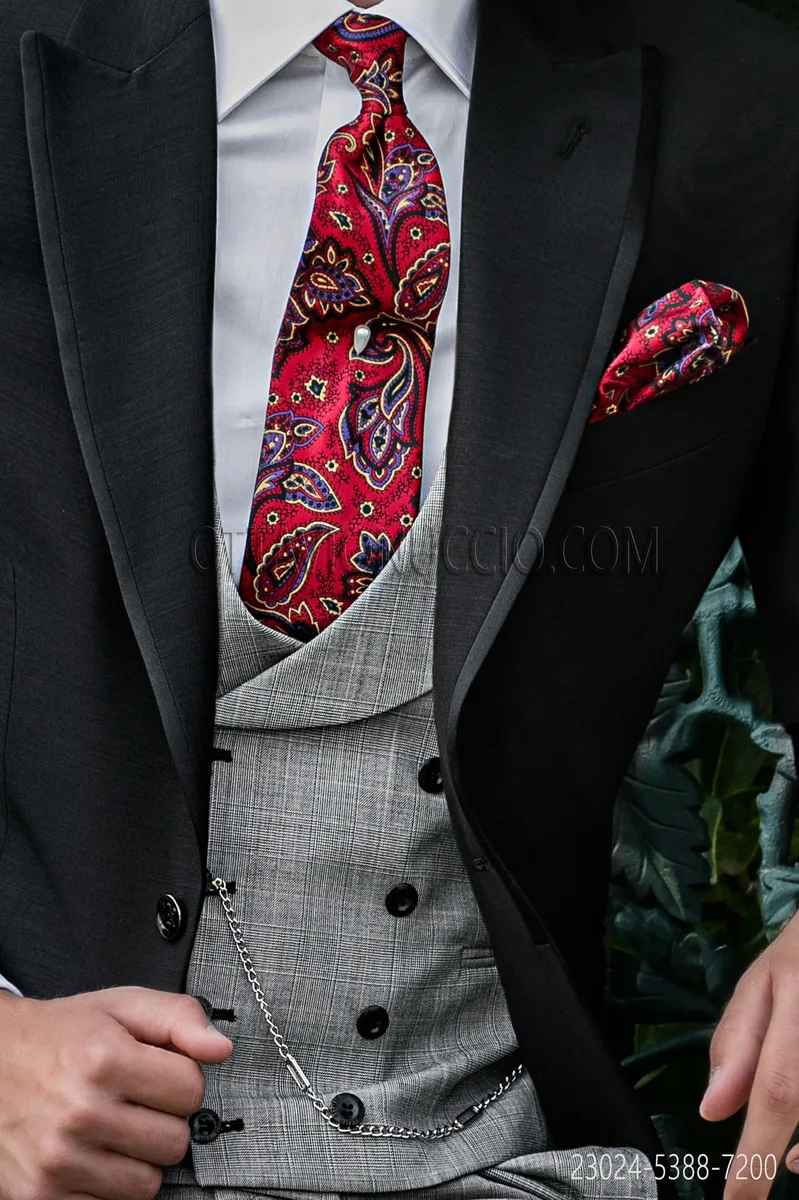Double-breasted waistcoat in light Prince of Wales check
