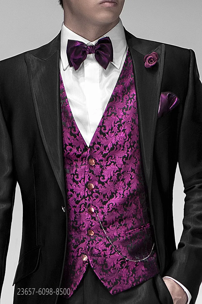Weste aus Jacquard-Seide mit schwarzem Grund