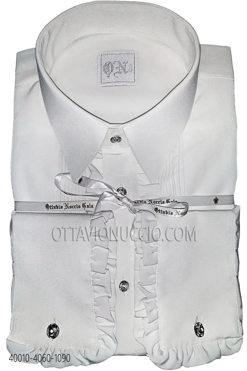 White Shirt with Ruffles and Pleated Detail