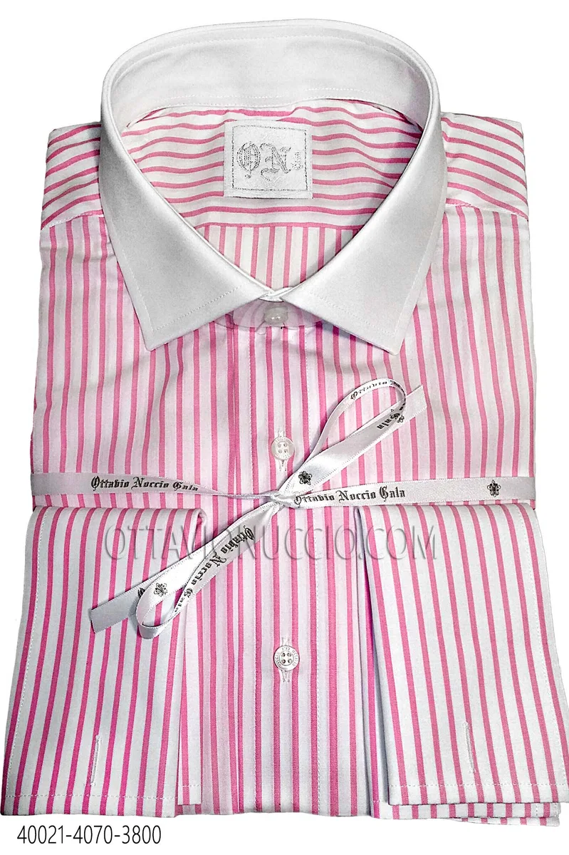 Camicia cotone a righe rosa collo a contrasto