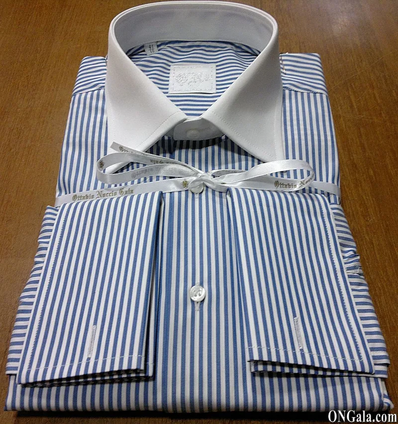 Camicia cotone bianco a righe blu collo a contrasto