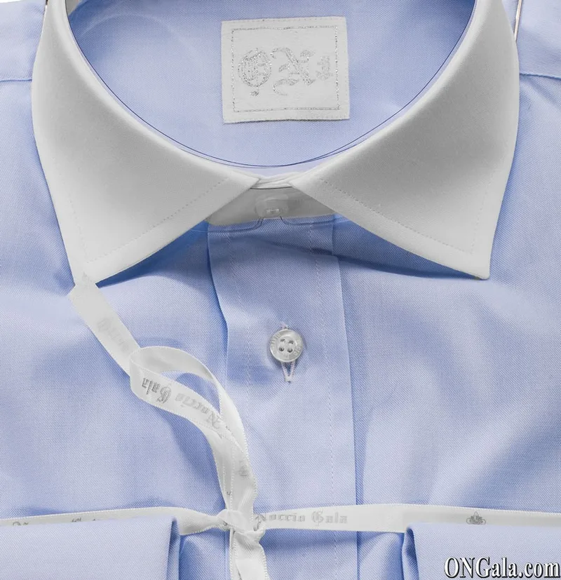 Sky Blue Cotton Shirt with Contrast Collar