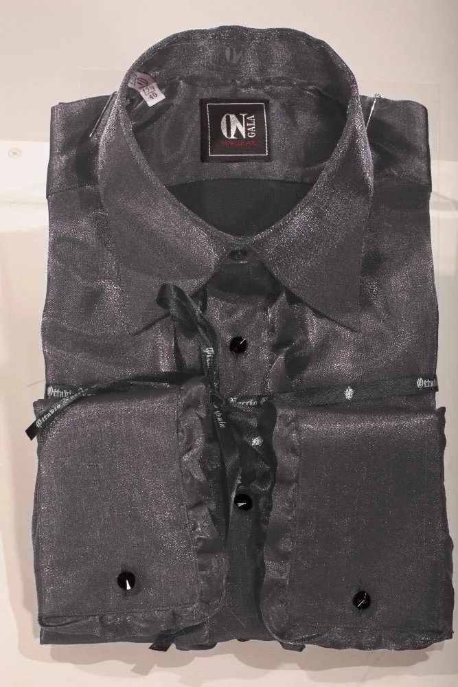 Camicia in lurex grigio con volant