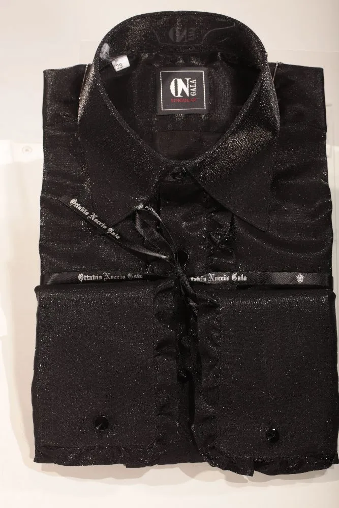 Camicia in lurex nero con volant