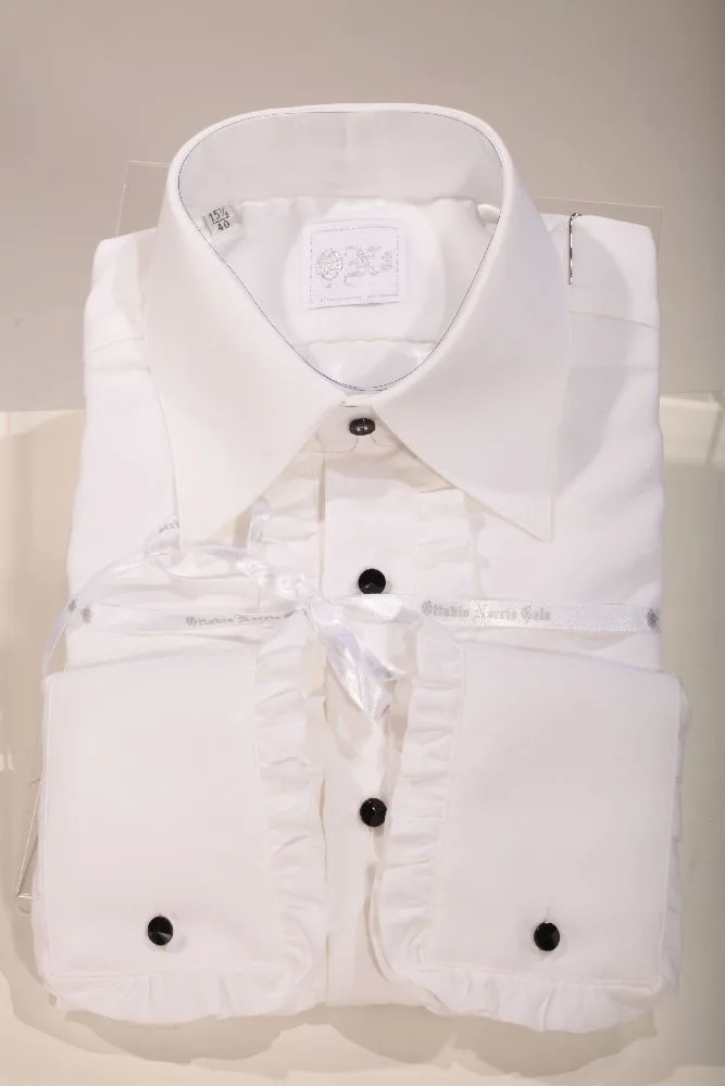 Shirt with frill in white microfibre