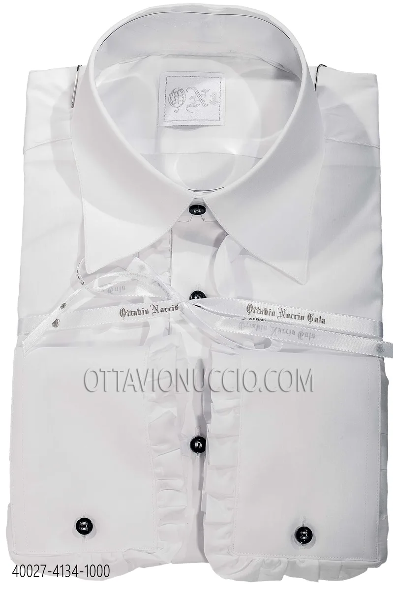 Camicia con volant raso bianco