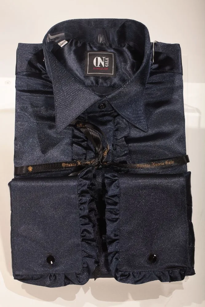 Blue shirt with ruffles