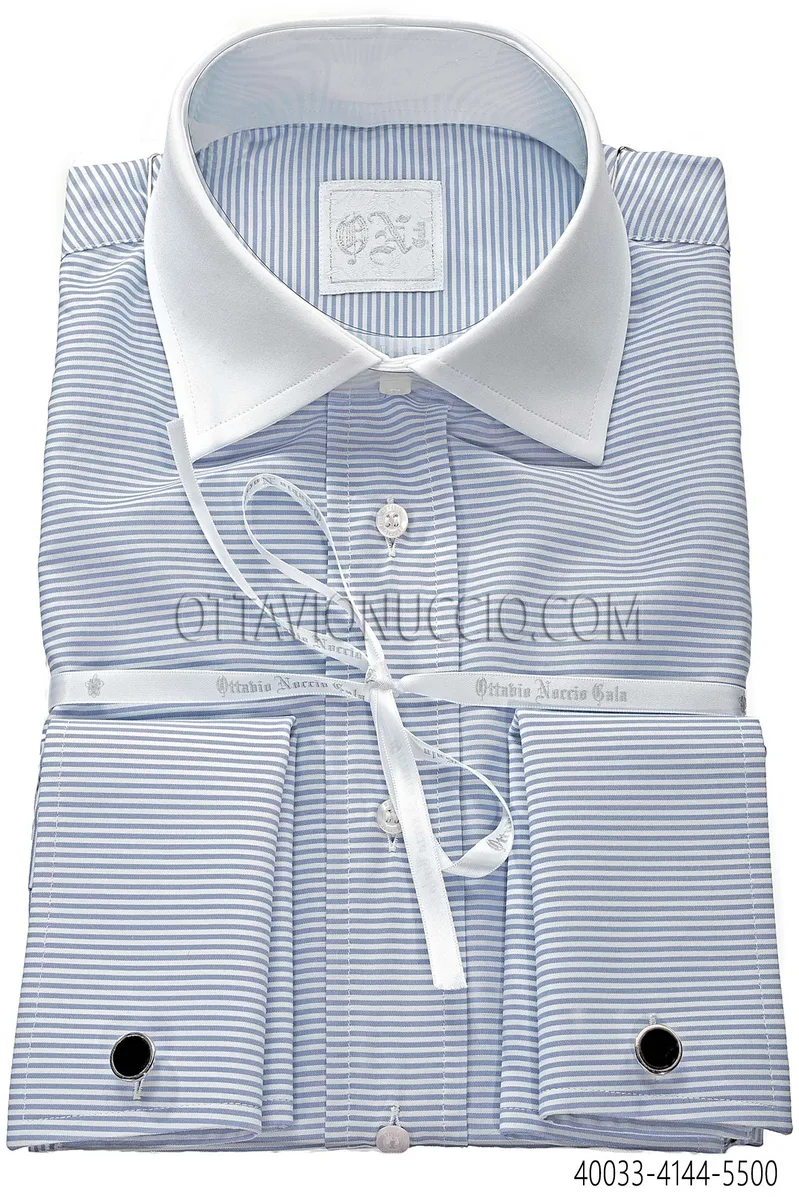 Camicia cotone a righe azzurre collo a contrasto