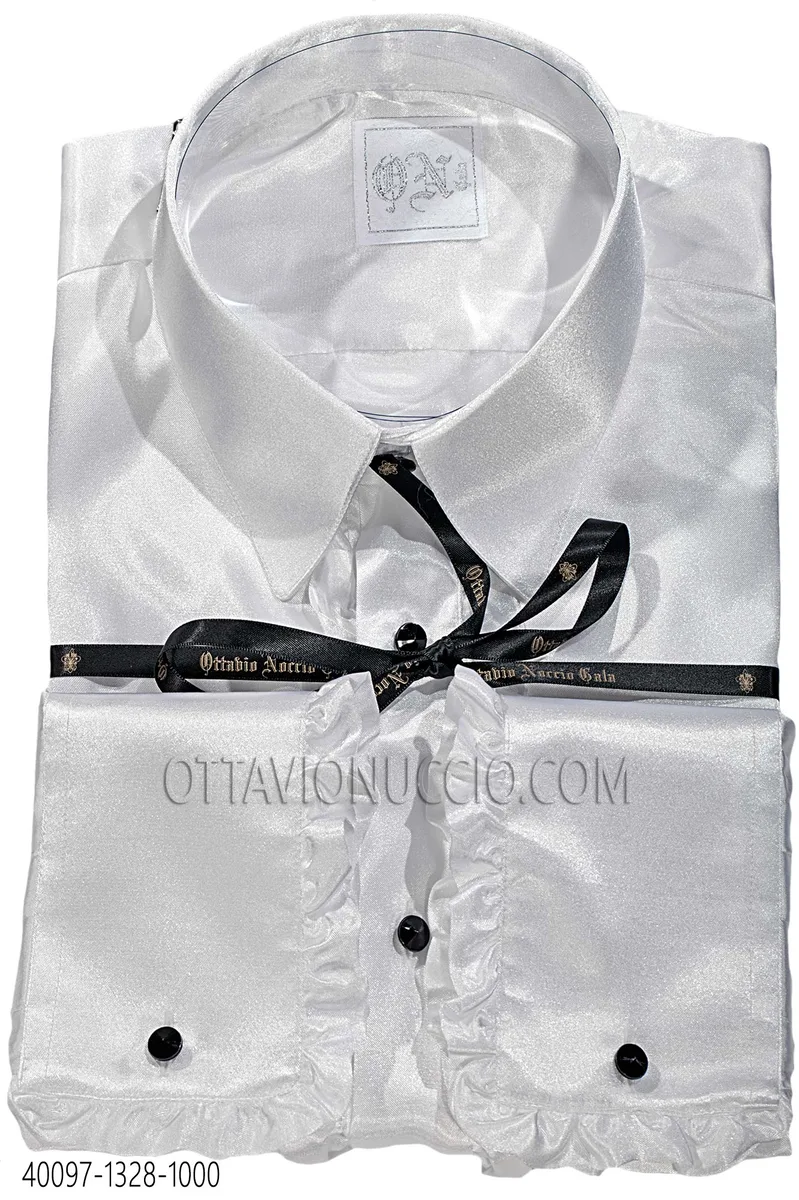 Camicia in raso bianca con volant