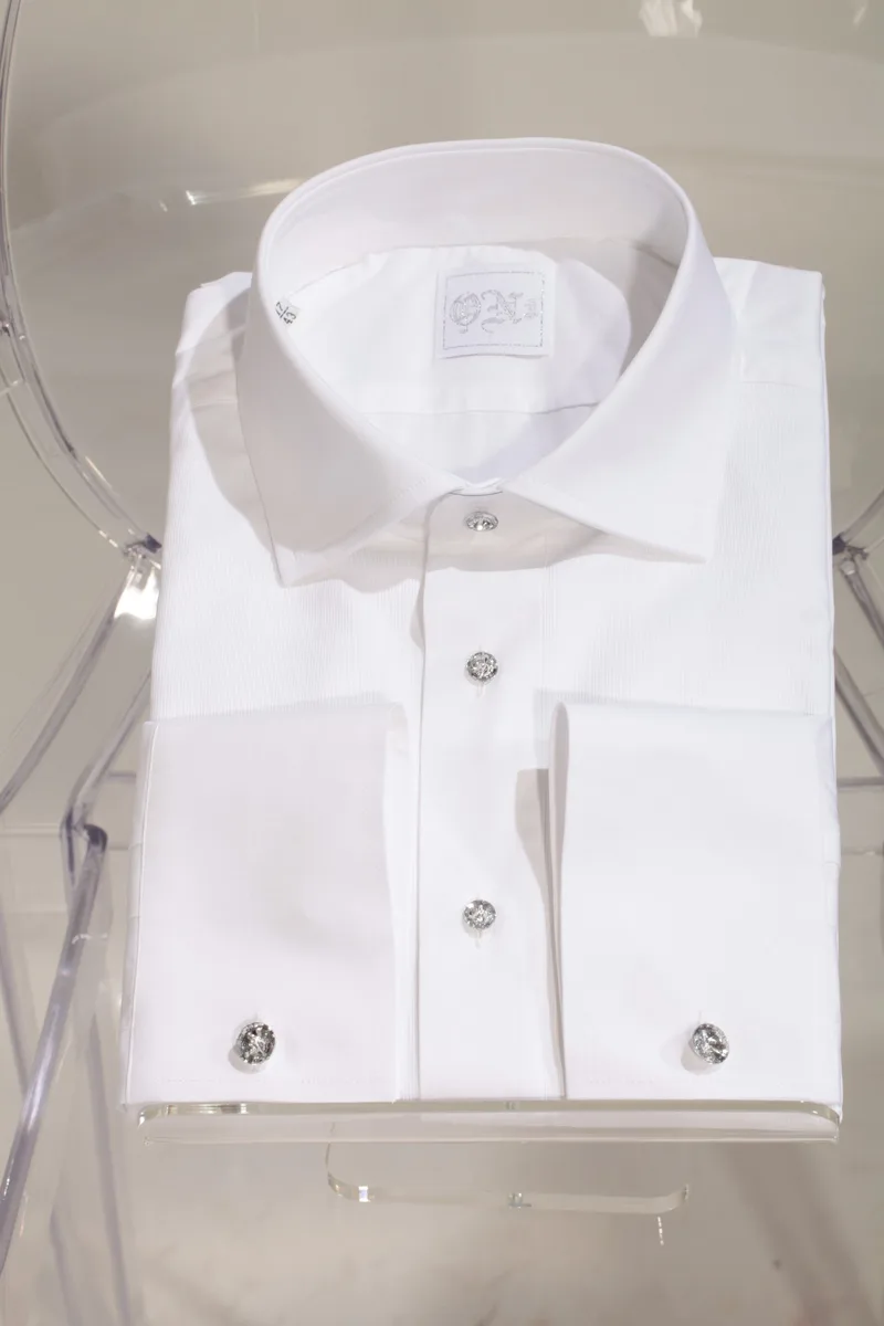 Camicia bianca Tuxedo in cotone con piqué