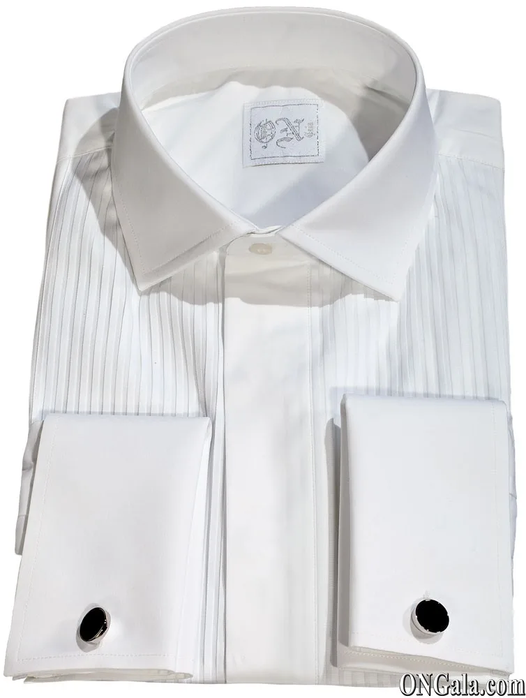 Camicia bianca Tuxedo in cotone con plissé