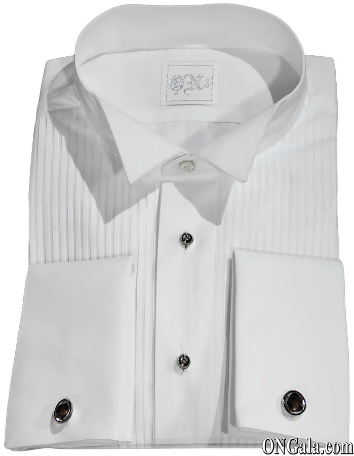 Camicia bianca Tuxedo diplomatica in cotone con plissé