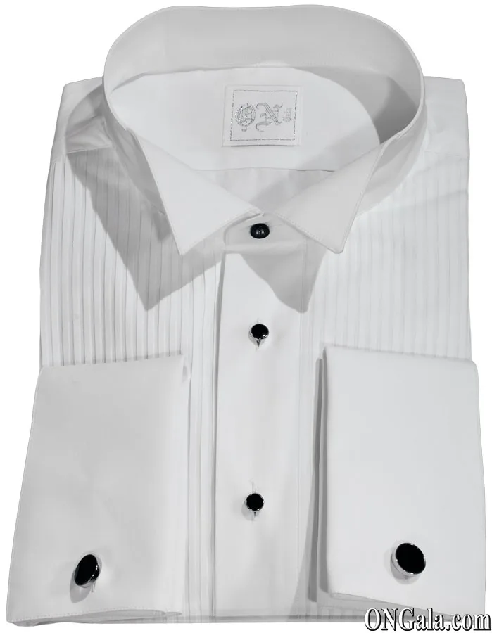 Camicia bianca Tuxedo diplomatica in cotone con plissé