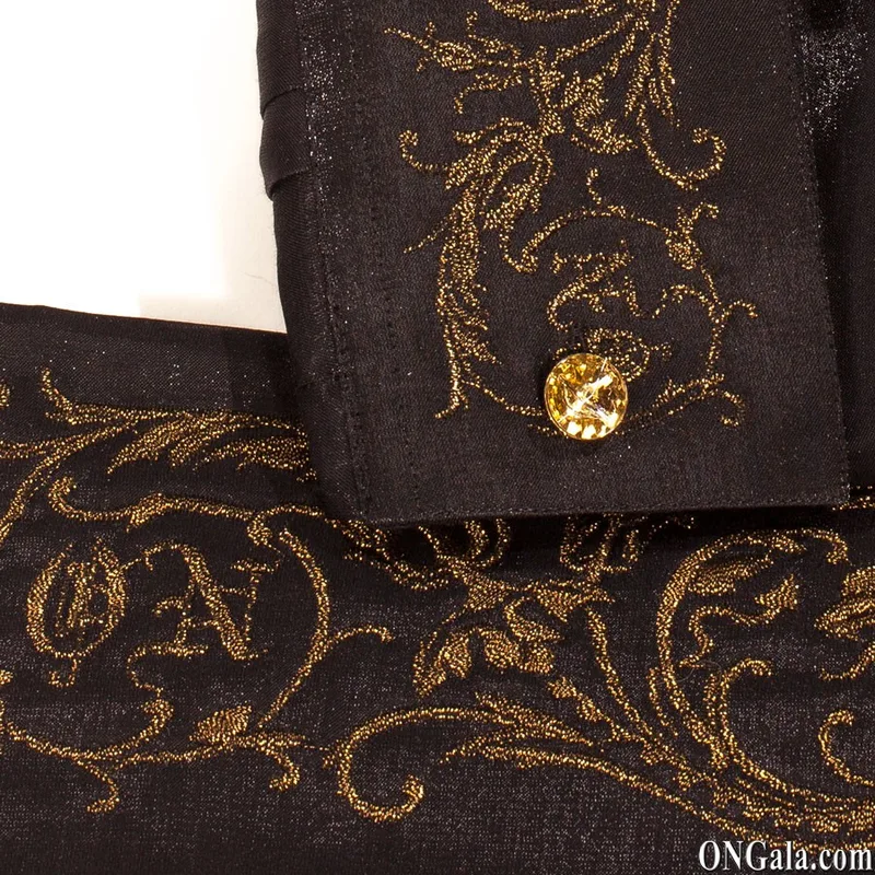 Black Lurex Shirt, Tie and Cummerbund Set with Embroidery