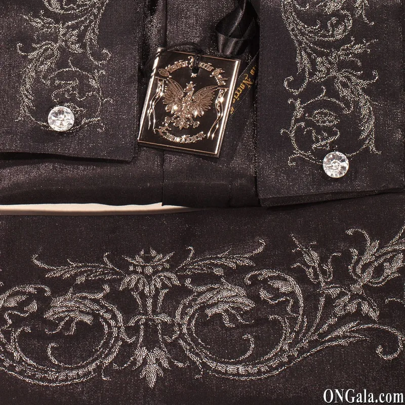 Hemd, Krawatte und Kummerbund, schwarz, aus Lurex mit Stickerei