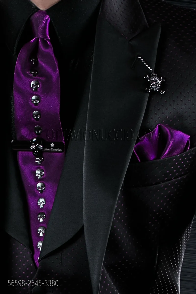 Purple Lurex Tie and Handkerchief Set