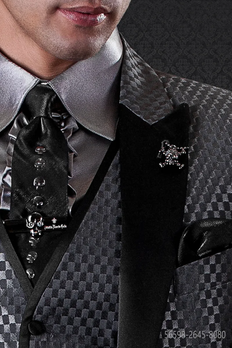 Cravatta nera lurex con applicazioni teschio