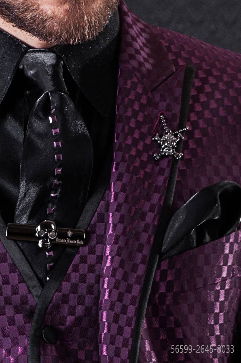 Cravatta nera in lurex con applicazioni viola
