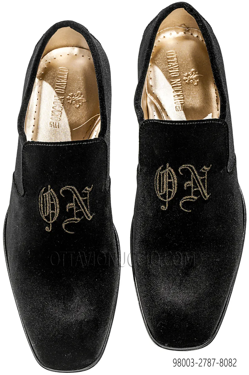 Slipper velluto nero ricamata nero-oro