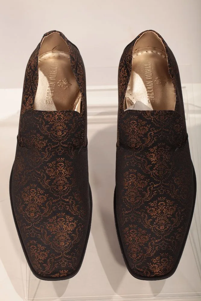 Slipper en tejido adamascado negro-oro