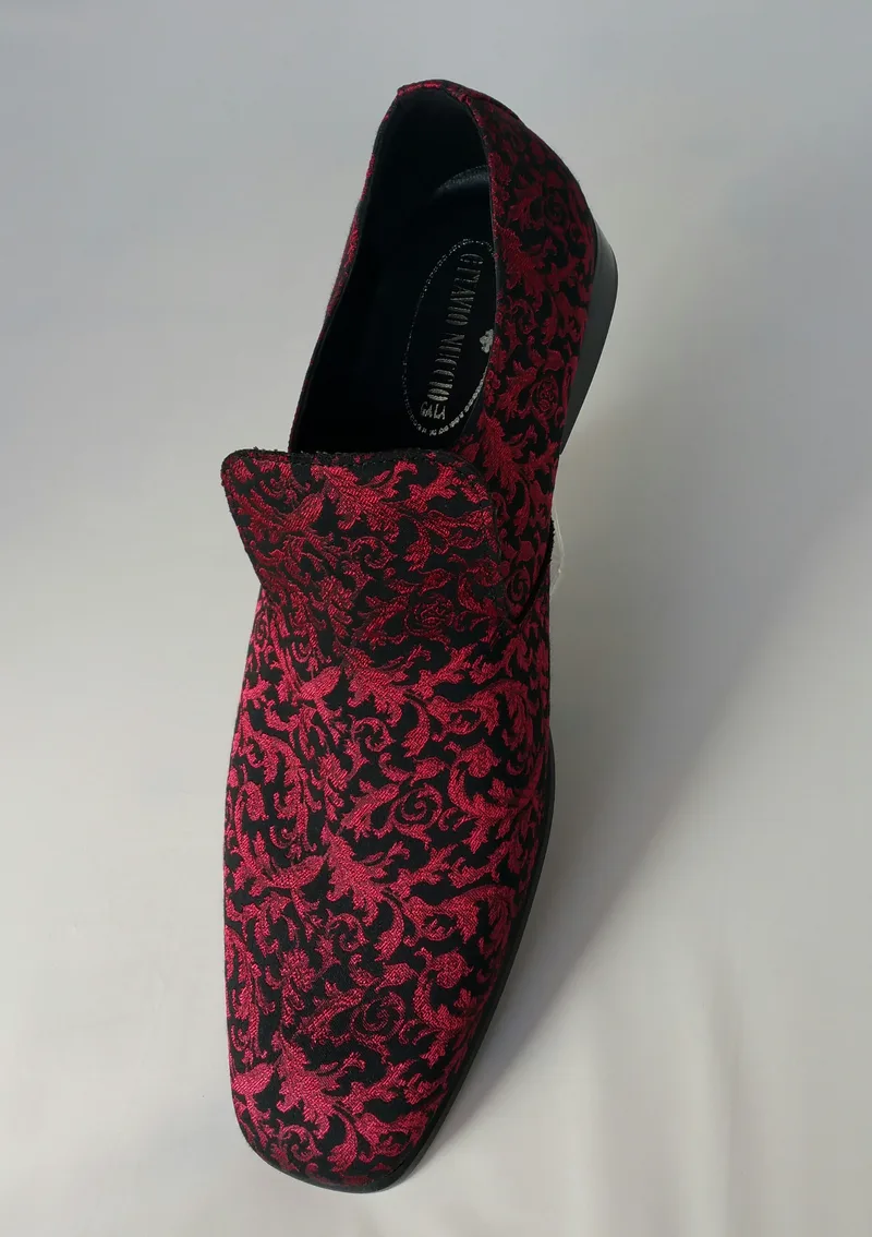 Slipper in tessuto damascato rosso