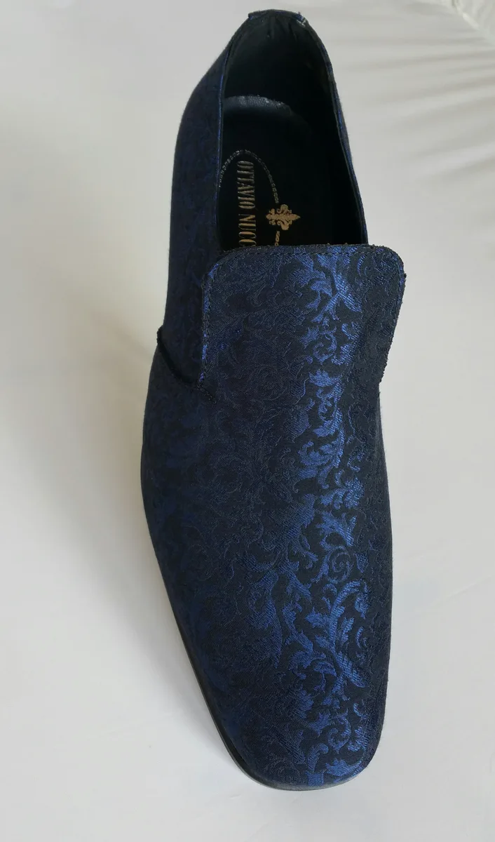 Slipper in tessuto damascato blu