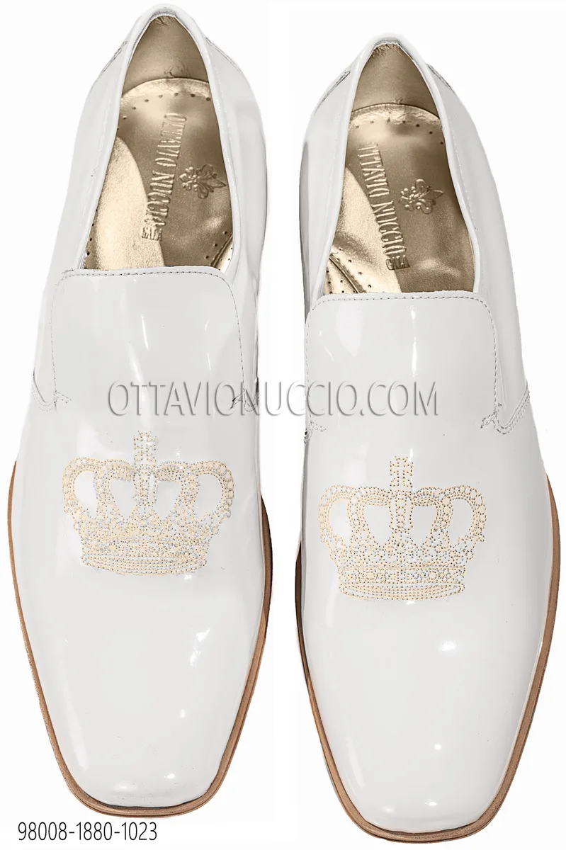 Slipper bianca con ricamo corona oro