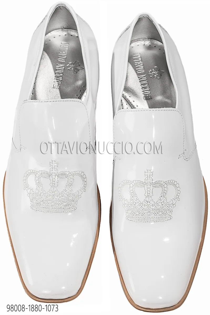 Slipper bianca con ricamo corona argento