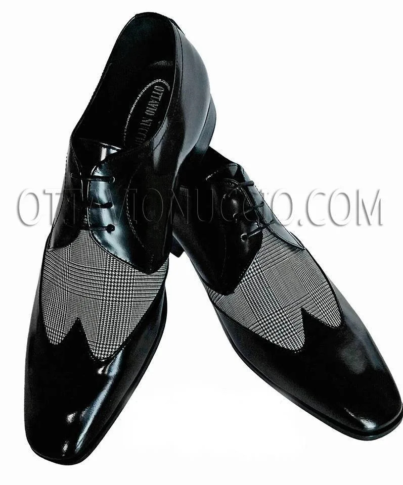 Scarpa allacciata bicolore nero-principe di Galles nero