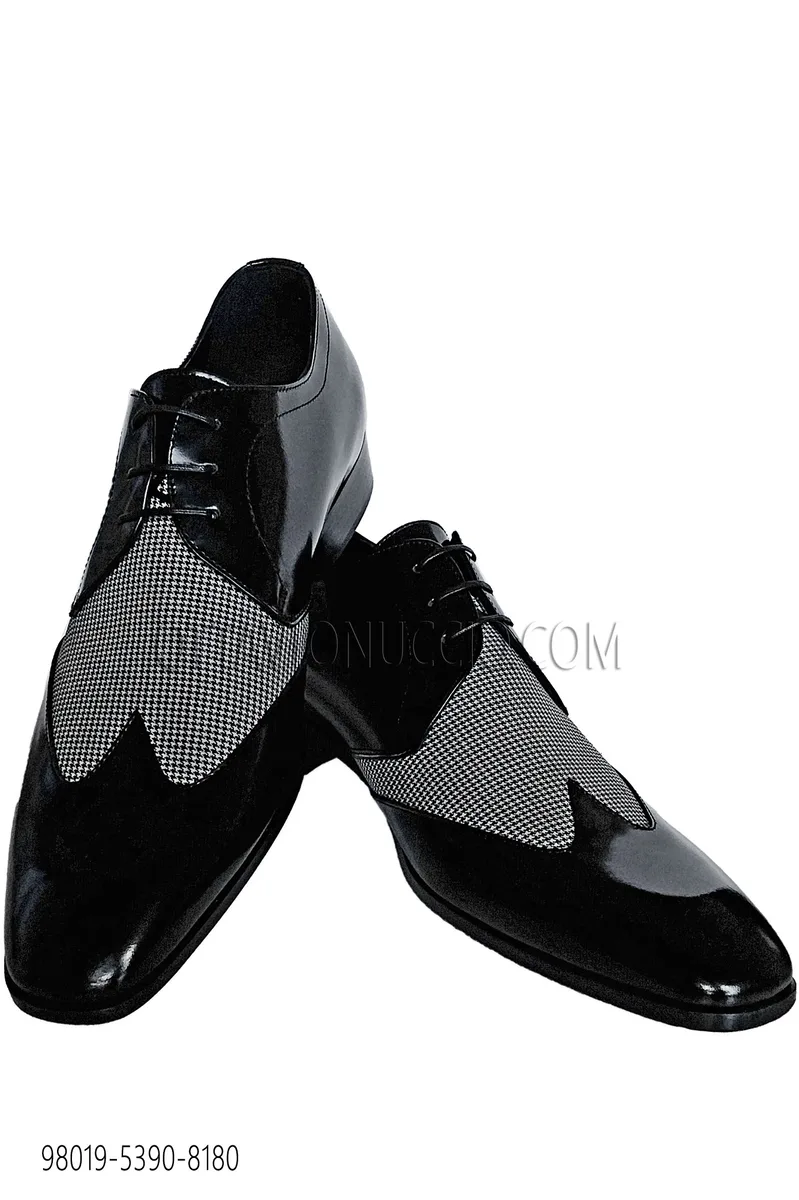 Zapato con cordones bicolor negro-pata de gallo