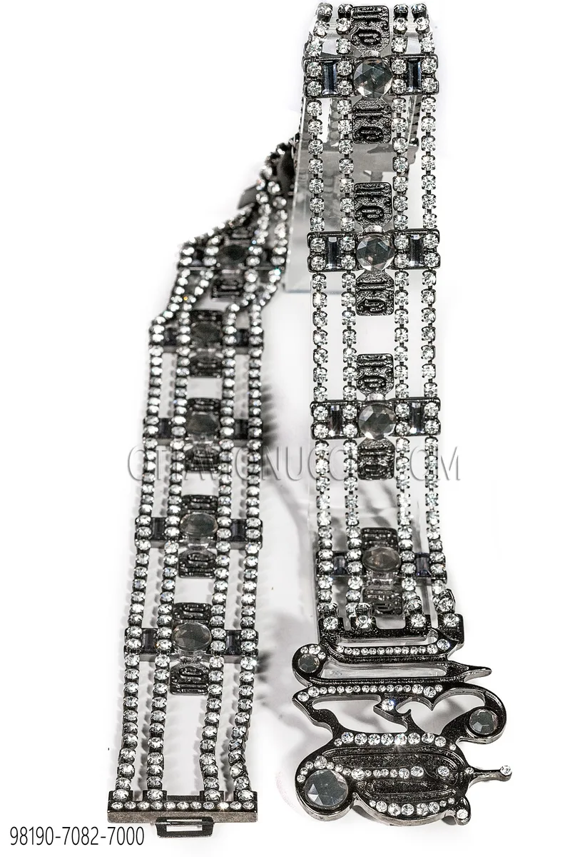 Metal rhinestone belt with gunmetal grey finish