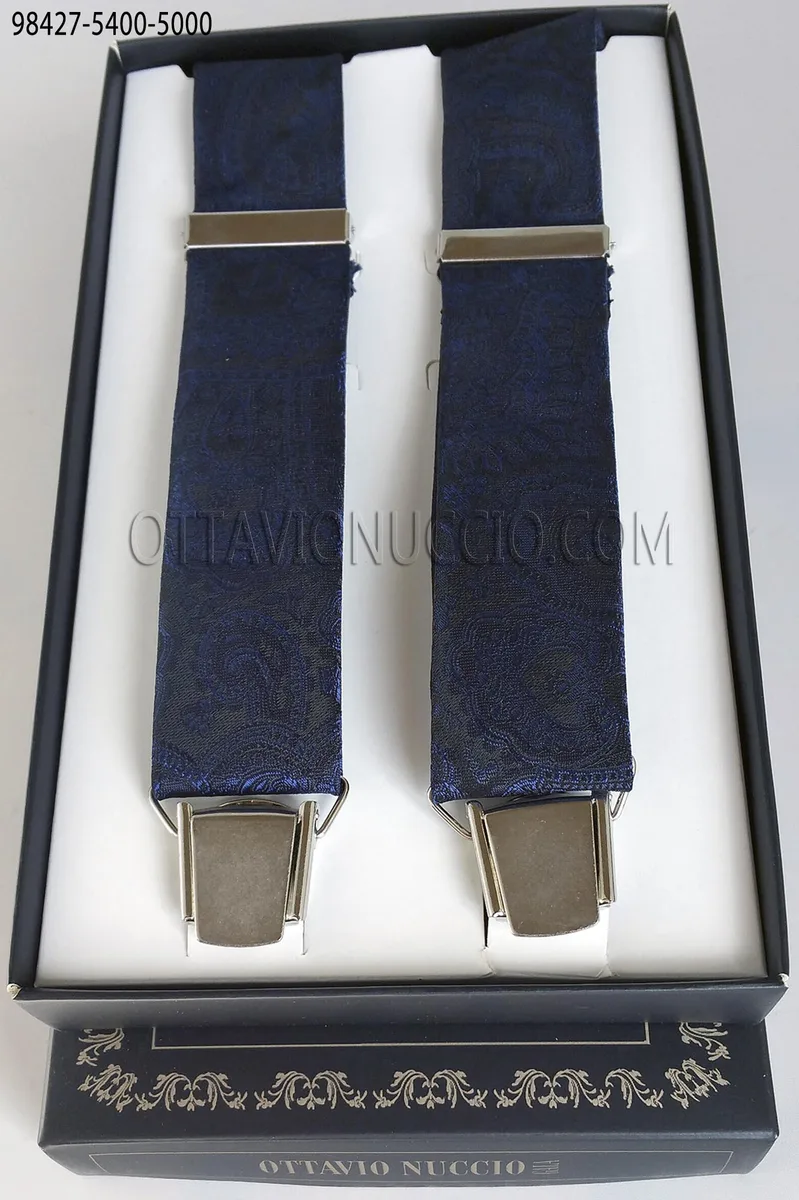 Bretelle blu in tessuto damascato