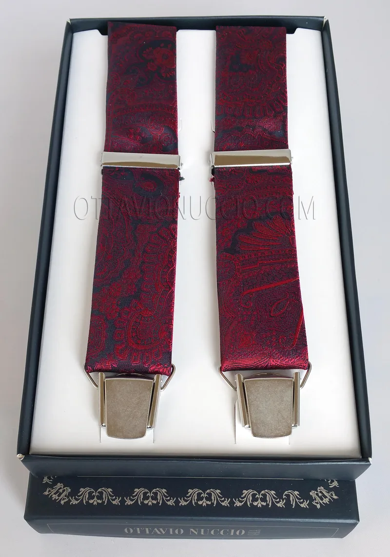 Schwarz-rote Hosenträger aus Damaststoff
