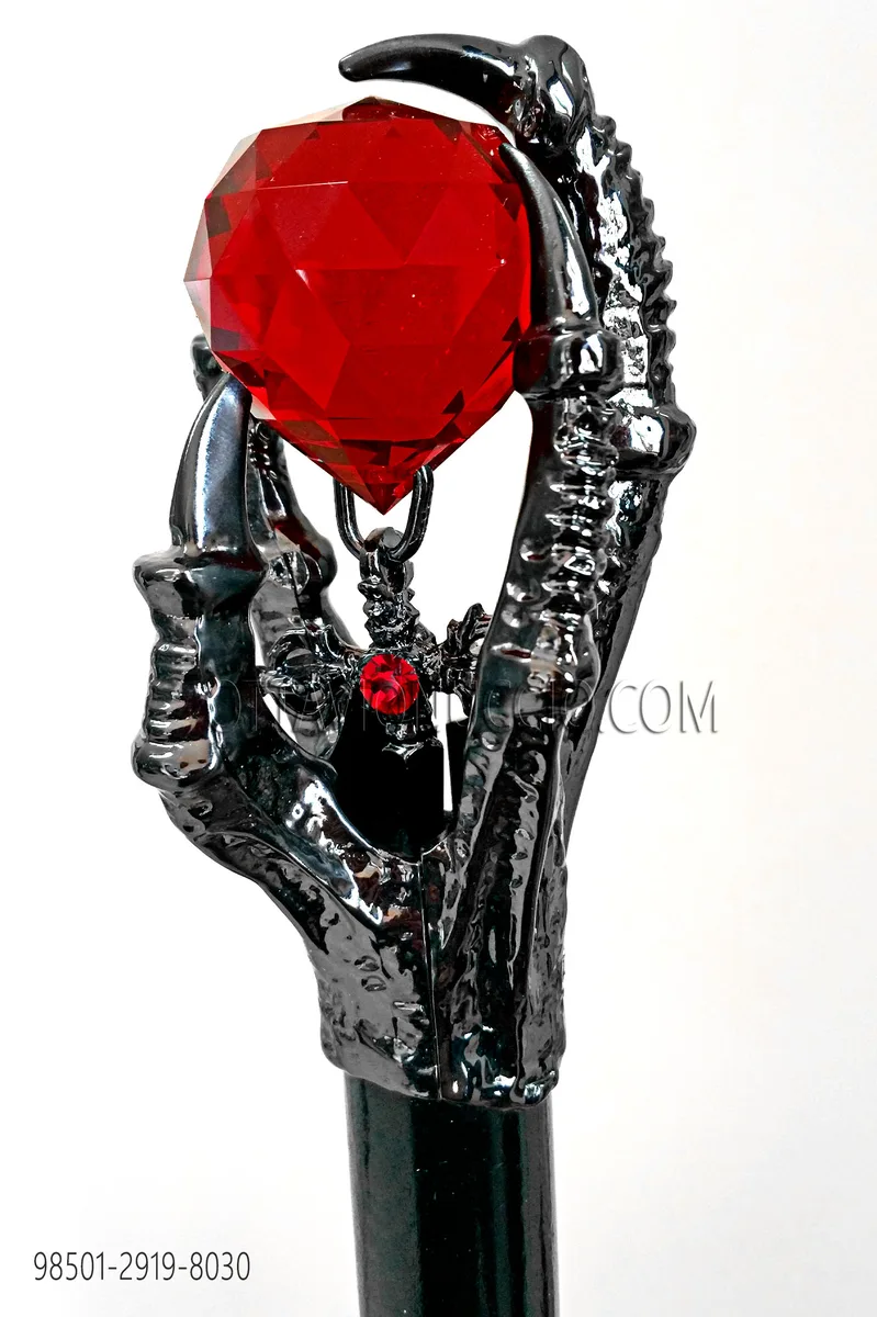 Black cane with gunmetal grey dragon claw and red sphere