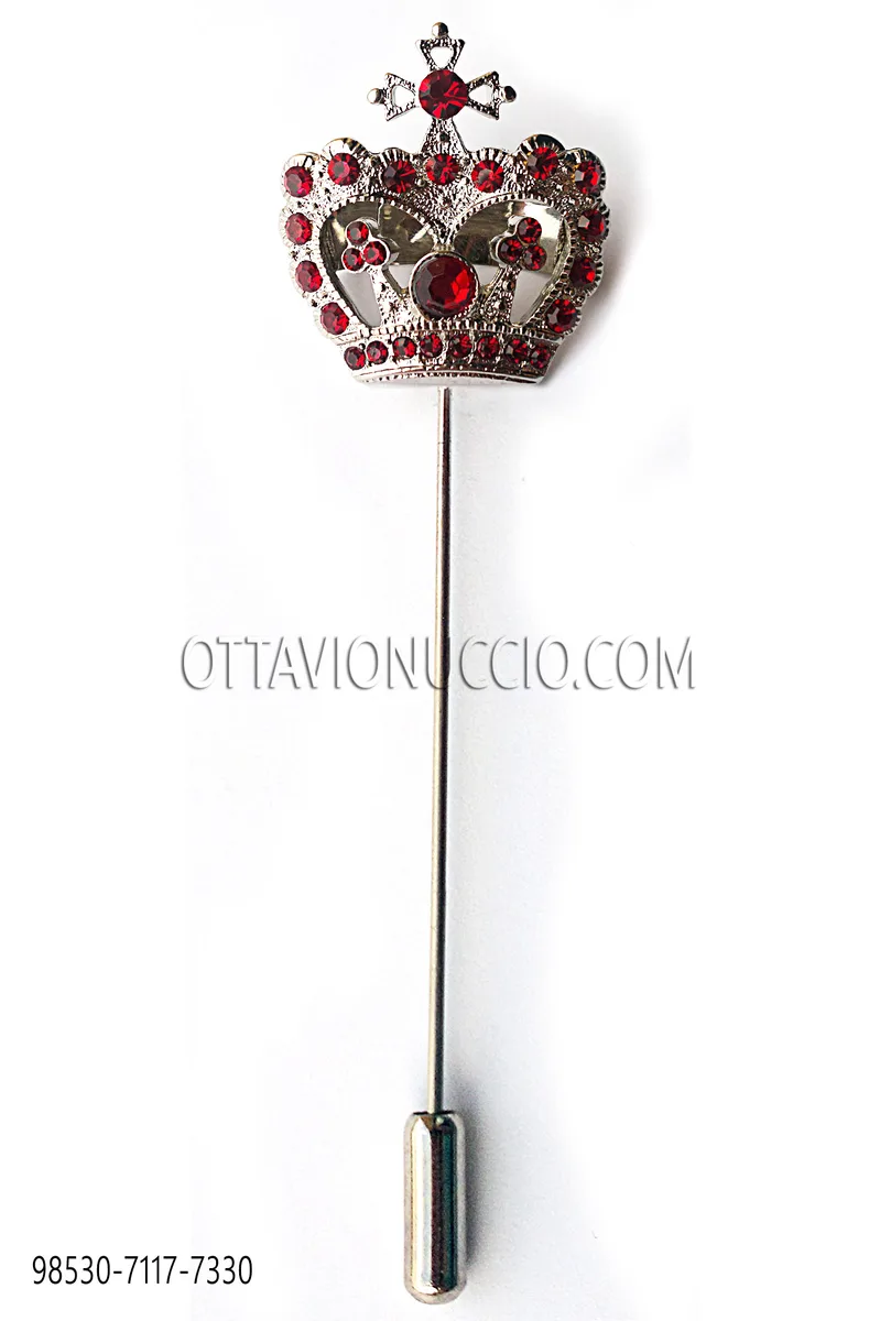 Spillone corona argento con strass rossi