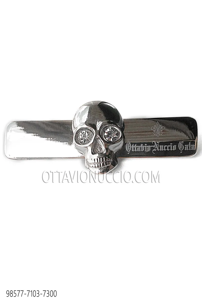 Pince à cravate tête de mort nickel