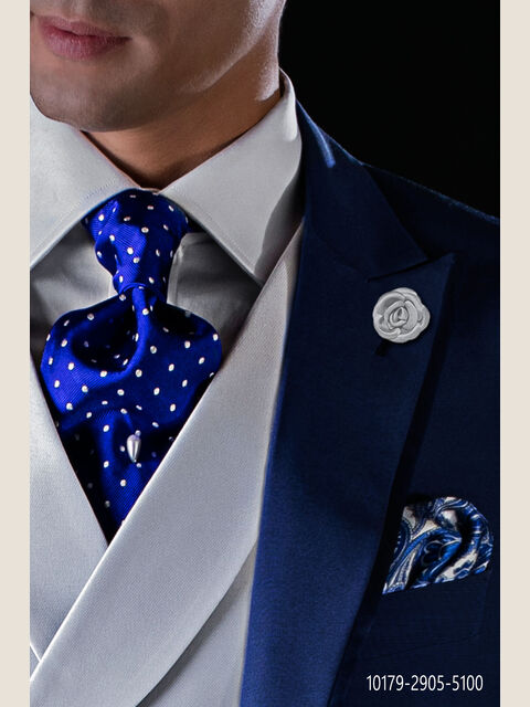 Cravattone in seta blu royal con pois bianchi