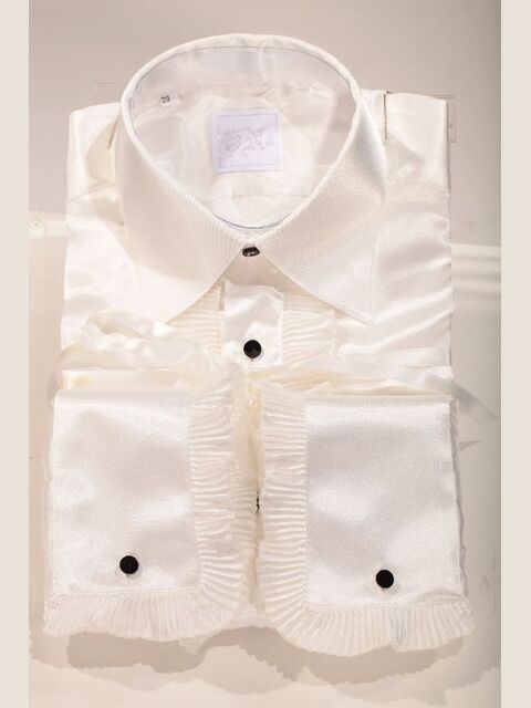 Camicia in raso bianco naturale con plissé