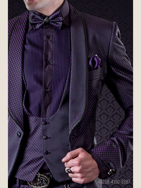 Camicia da smoking viola e nera con plissé