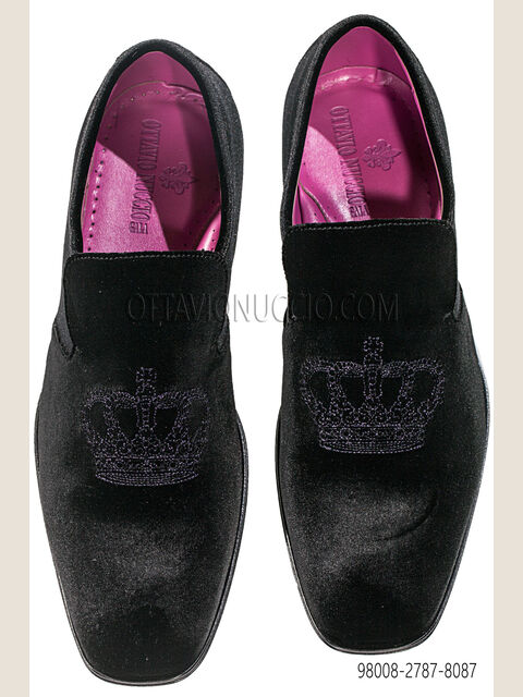 Slipper velluto nero con ricamo corona nero-viola
